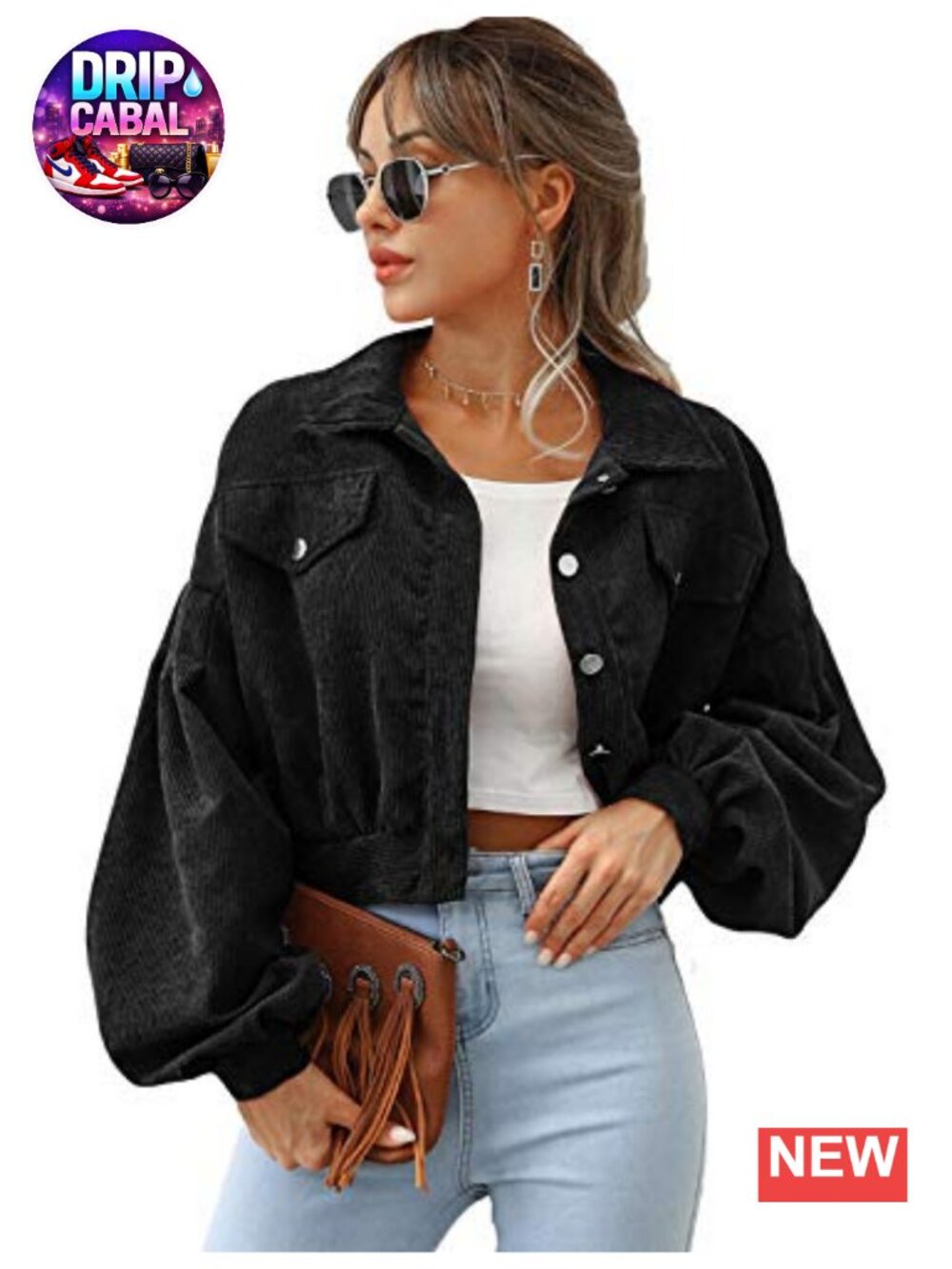 Cropped Corduroy Jacket Button Down Puff Sleeve Shacket Coat